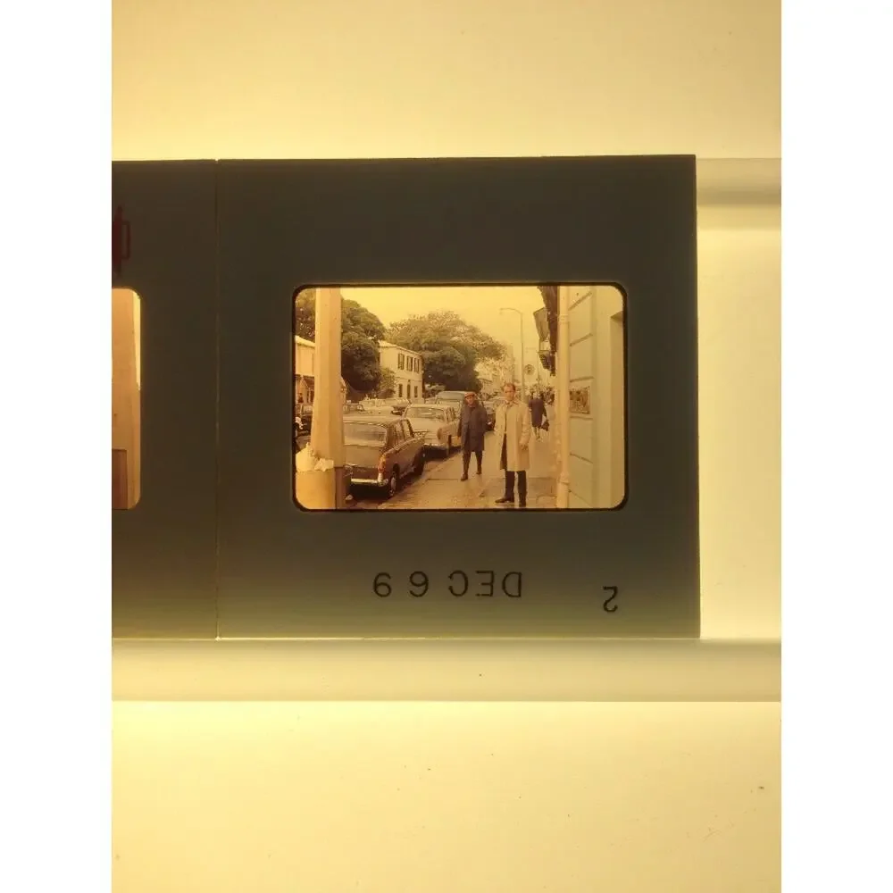 Lot of 2 Vtg 1969 British Man Trench Coat UK Cars Street Photograph Color Slides